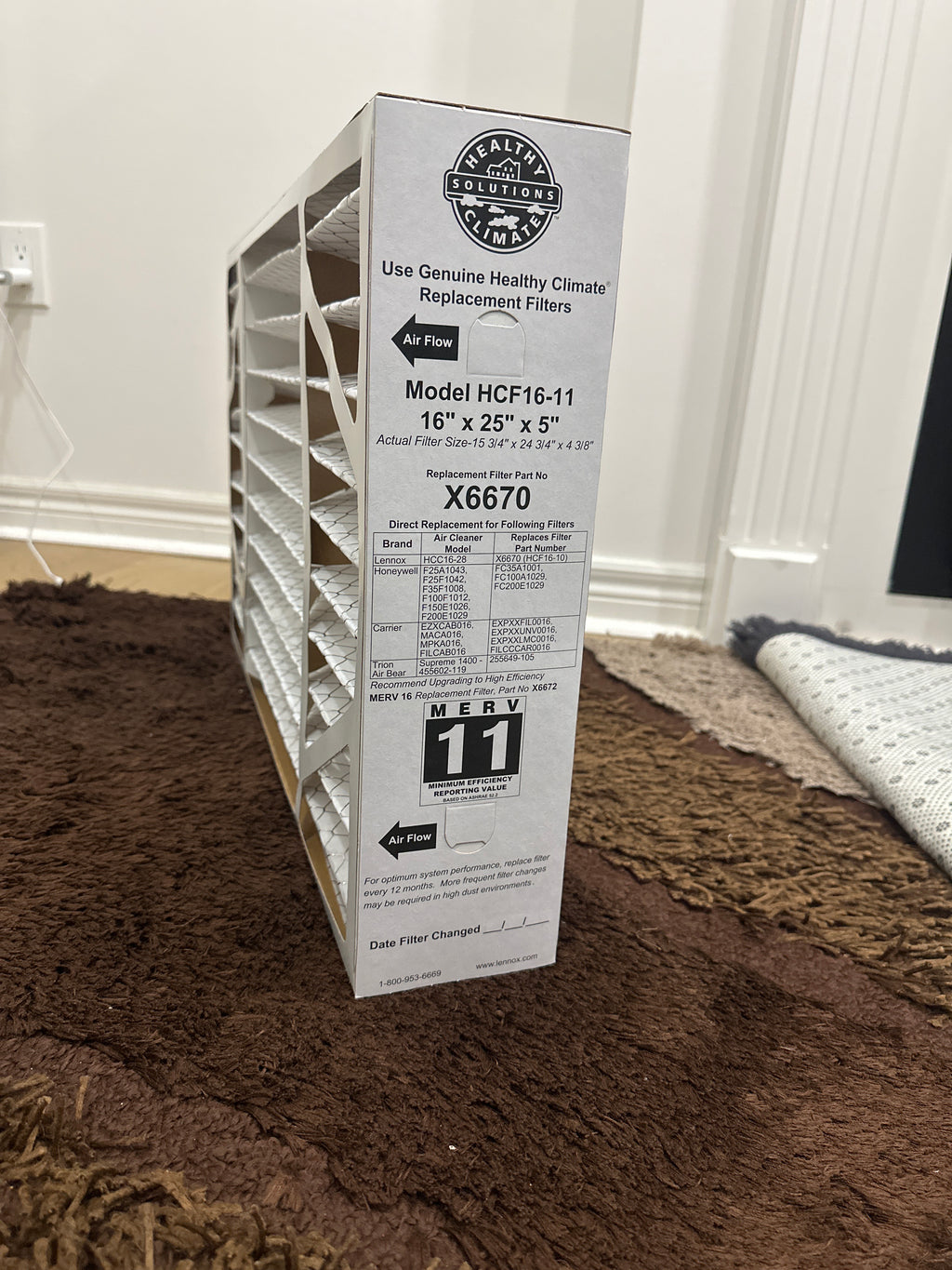 16x25x5 Furnace Air Filter MERV 11 Pleated - High-Efficiency Replacement Filter Actual size 15 3/4" x 24 3/4" x 4 3/8"